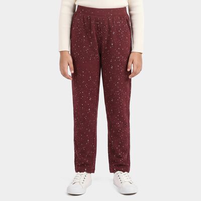 Girls Wine Straight Fit Star Printed Pyjama