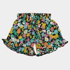 Girls' Black Regular Fit Floral Printed Shorts, काला, small