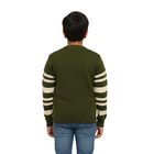 Boys Olive Green Crew Neck Striped Pullover, ओलिव, small image number null