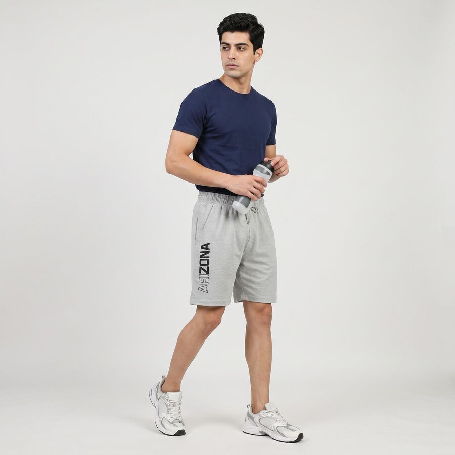 Men's Grey Regular Fit Printed Athletic Bermuda Shorts, Melange Mid Grey, large