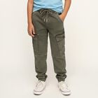 Boys' Muted Olive Green Regular Fit Cargo Trousers, ओलिव, small image number null