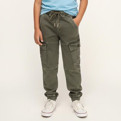 Boys' Muted Olive Green Regular Fit Cargo Trousers