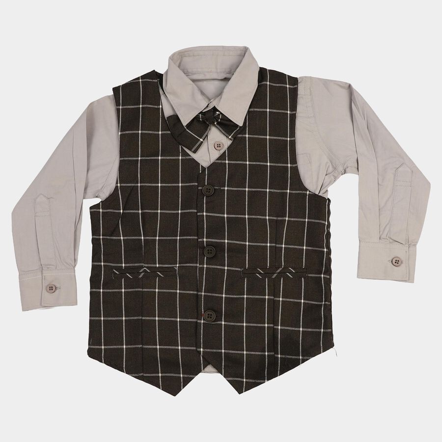 Boys Grey Cotton Casual Shirt, Light Grey, large