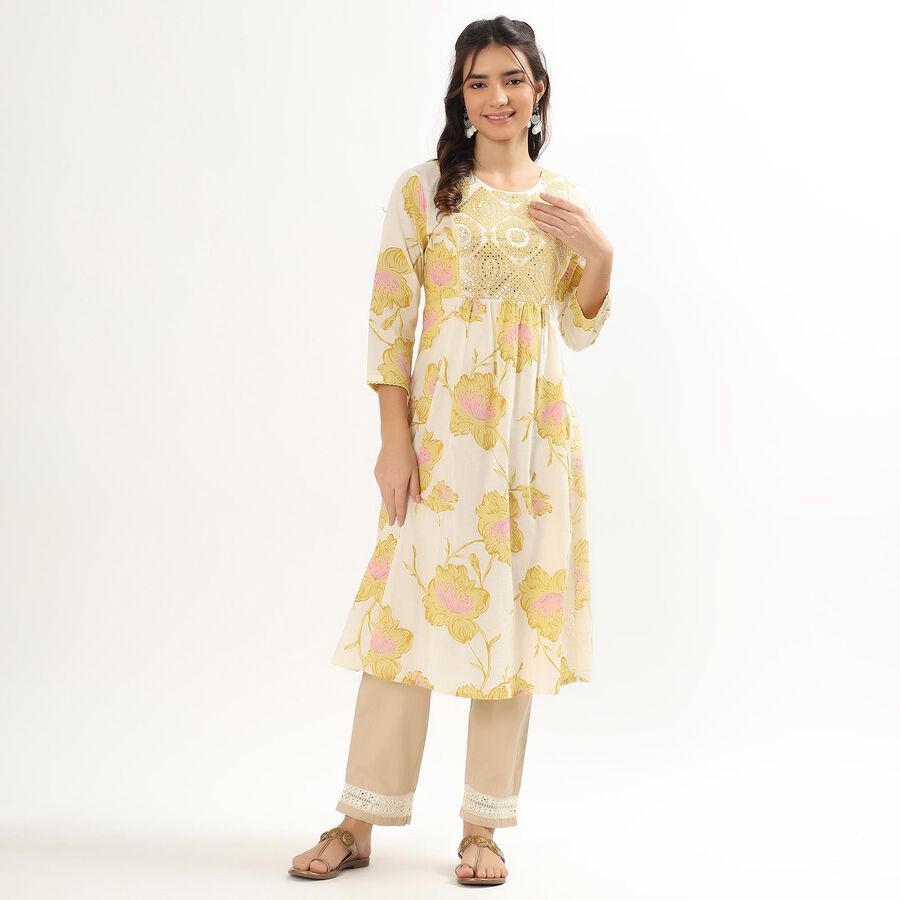 Women's Bright Yellow Embroidered Kurta, पीला, large image number null