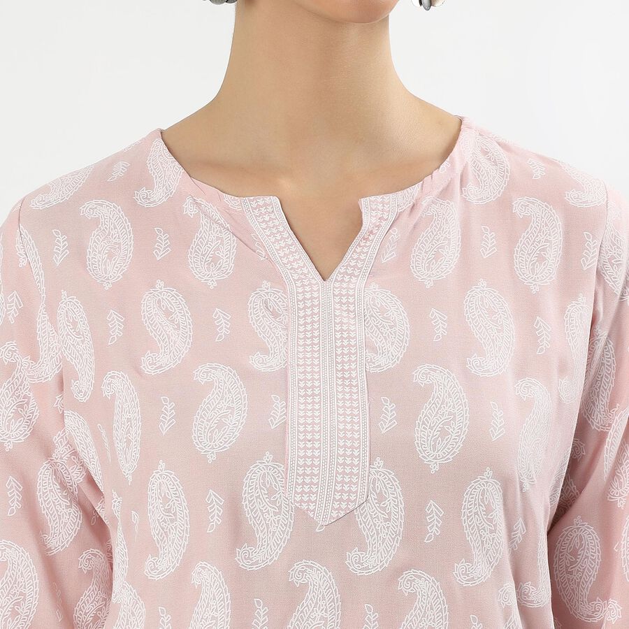 Women's Light Dusty Pink Notch Neck Paisley Printed Kurti, Light Pink, large