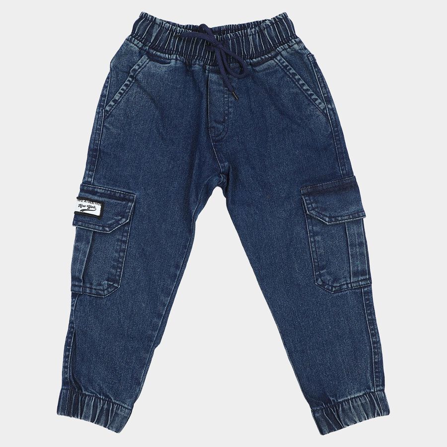 Boys Blue Cargo Fit Washed Jeans, Dark Blue, large