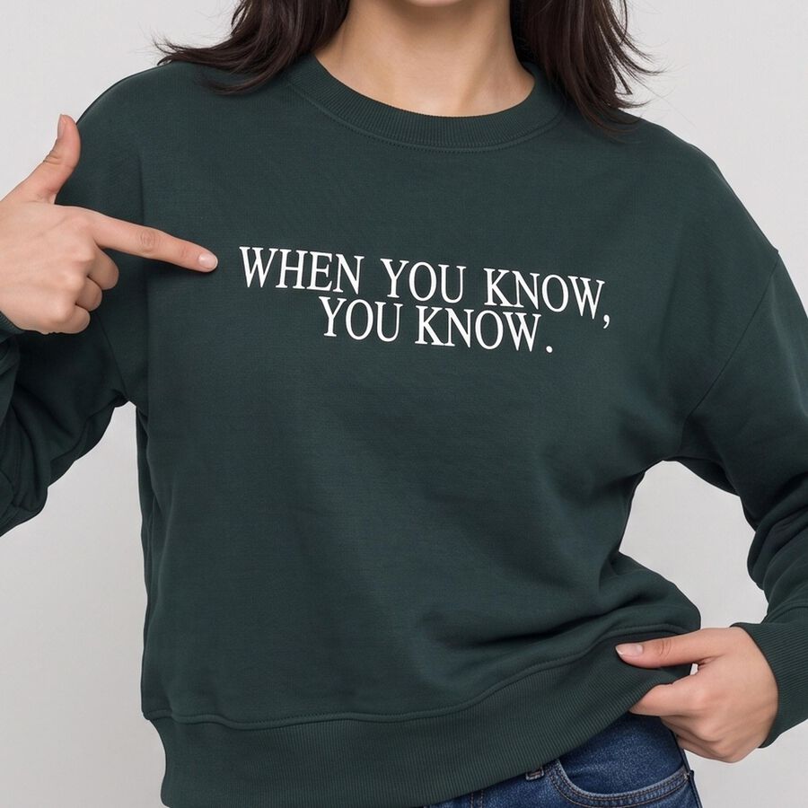 Women Green Crew Neck Graphic Print Sweatshirt, गहरा हरा, large