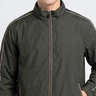 Men's Olive Green Stand Collar Windbreaker Jacket, Dark Green, small