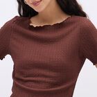 Women's Deep Brown Lettuce Edge Neckline Casual Top, भूरा, small image number null