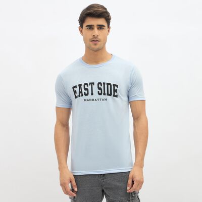 Men's Light Powder Blue Round Neck Casual T-Shirt