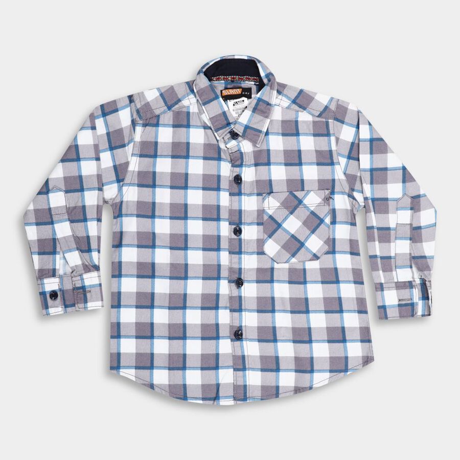 Boys' Cotton Casual Shirt, मध्यम नीला, large image number null
