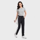 Women's Navy Blue Straight Fit Side-Striped Track Pants, Navy Blue, small