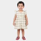 Infants' Beige Checked Embroidered Fit and Flare Frock, गहरा पीला, small