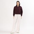 Women's Rich Maroon Ribbed Bomber Jacket, Wine, small image number null