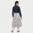 Women's Navy Blue Cotton Lapel Collar Floral Printed Flared Kurta, Navy Blue, small