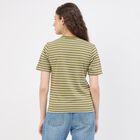 Women's Olive Green Cotton Round Neck Minimalist T-Shirt, Olive, small