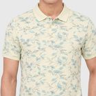Men's Mint Green Cotton Polo Neck Floral Polo T-Shirt, Light Green, small