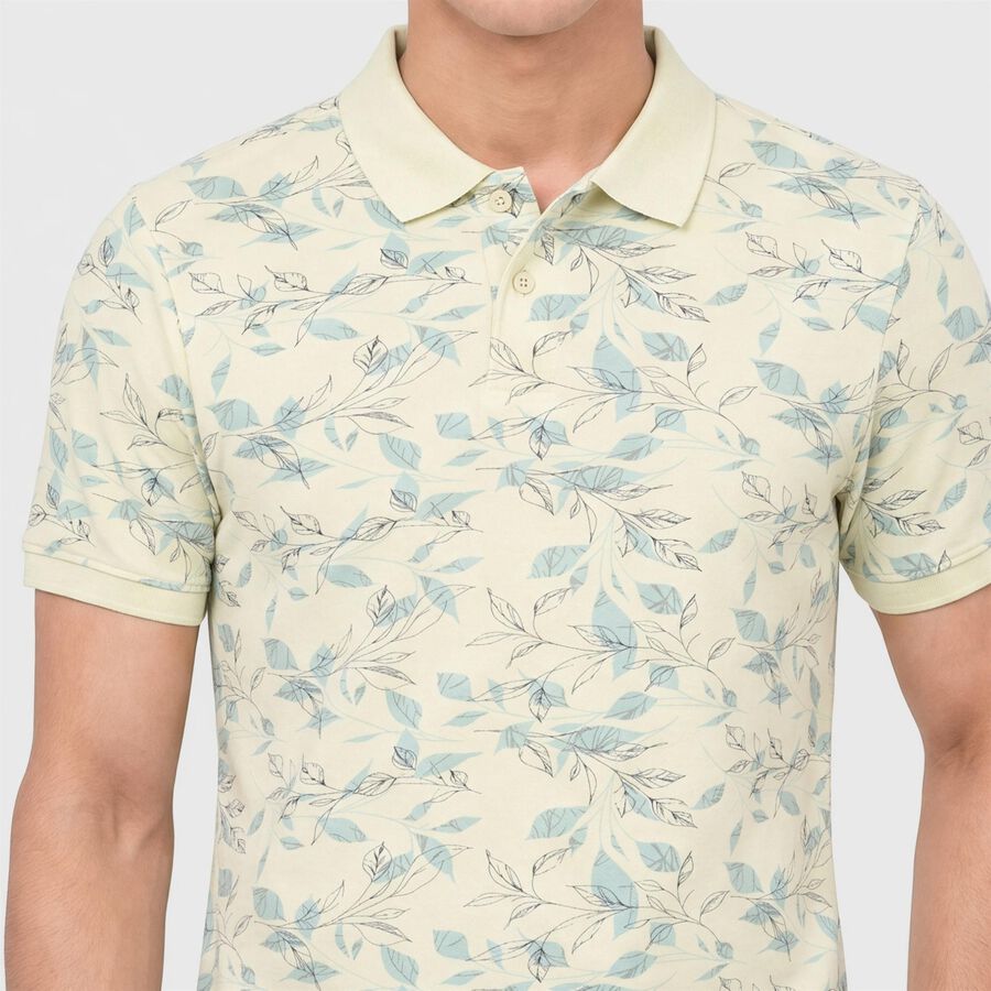 Men's Mint Green Cotton Polo Neck Floral Polo T-Shirt, Light Green, large