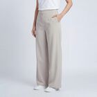 Women's Light Grey Wide-Leg Flat-Front Trousers, हल्का ग्रे, small
