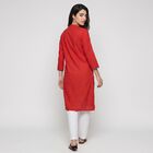 Women's Red Notch Neck Embroidered Kurta, Red, small