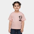 Girls' Pink Cotton Round Neck Minnie Mouse Printed T-Shirt, हल्का गुलाबी, small