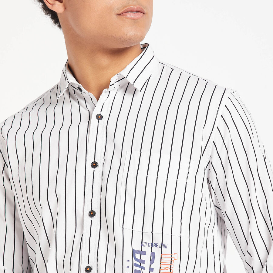Cotton Stripes Casual Shirt, White, large image number null
