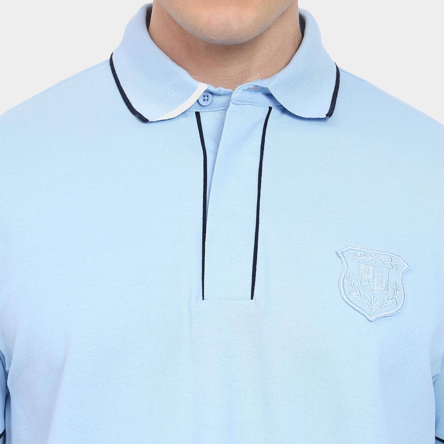 Men's Collared Half Sleeves T-Shirt, Light Blue, large