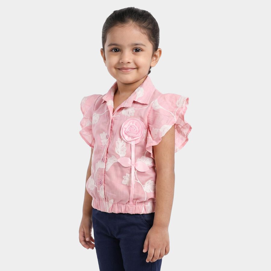 Girls Pink Collar Neck Regular Printed T-Shirt, हल्का गुलाबी, large