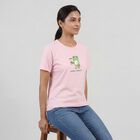Women's Light Pink Cotton Round Neck Casual T-Shirt, Light Pink, small