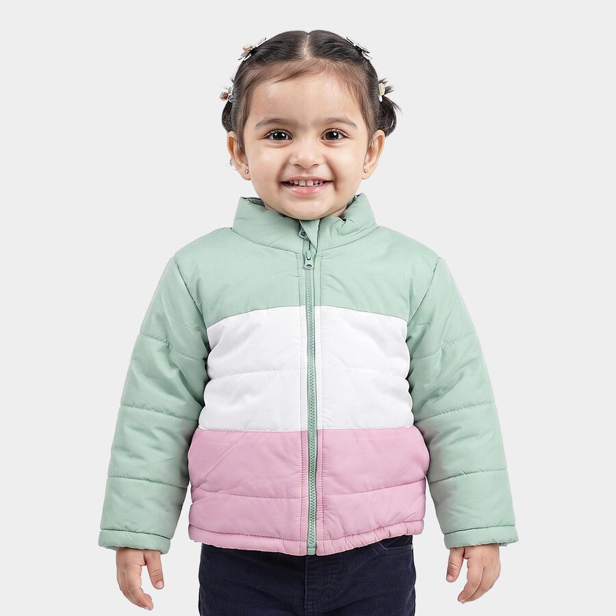 Infants Mint Green Stand Collar Puffer Jacket, Light Green, large