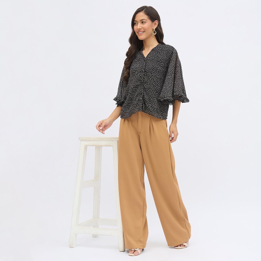 Women's Dusty Charcoal Black V Neck Casual Shirt, Black, large image number null