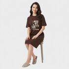 Women's Brown Cotton Round Neck T-Shirt Style Nighty, भूरा, small