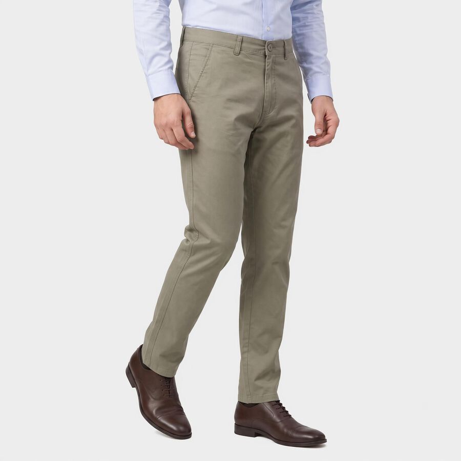 Men's Light Grey Slim Fit Flat-Front Chino Trousers, Light Grey, large