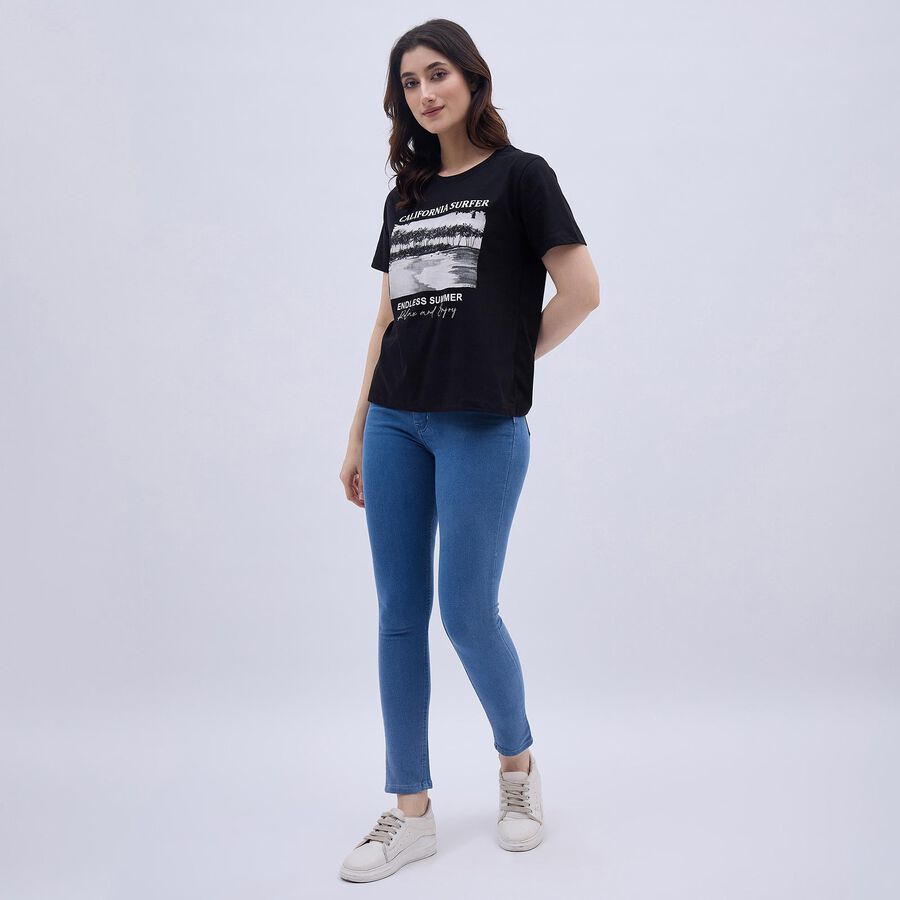 Women's Stonewashed Blue Skinny Fit High-Rise Jeans, Mid Blue, large image number null
