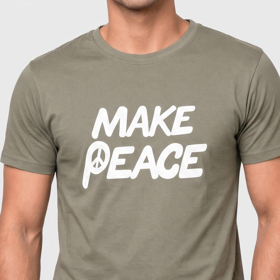 Men's Olive Green Round Neck Regular T-Shirt, Light Green, large