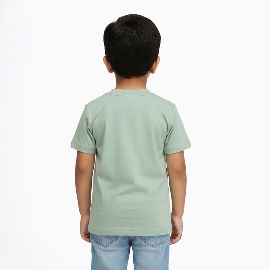 Boys Light Sage Green Cotton Round Neck Casual T-Shirt, Light Green, large image number null