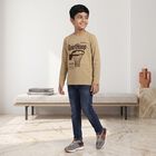 Boys Beige Round Neck Regular T-Shirt, Khaki, small