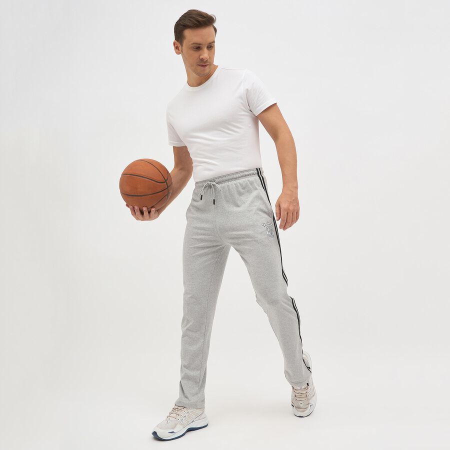 Men's Light Grey Slim Fit Side-Striped Track Pants, Melange Mid Grey, large image number null
