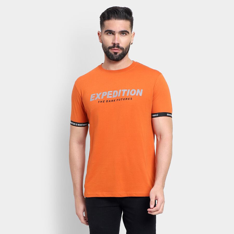 Men's 100% Cotton Round Neck Half Sleeves T-Shirt , Orange, large image number null