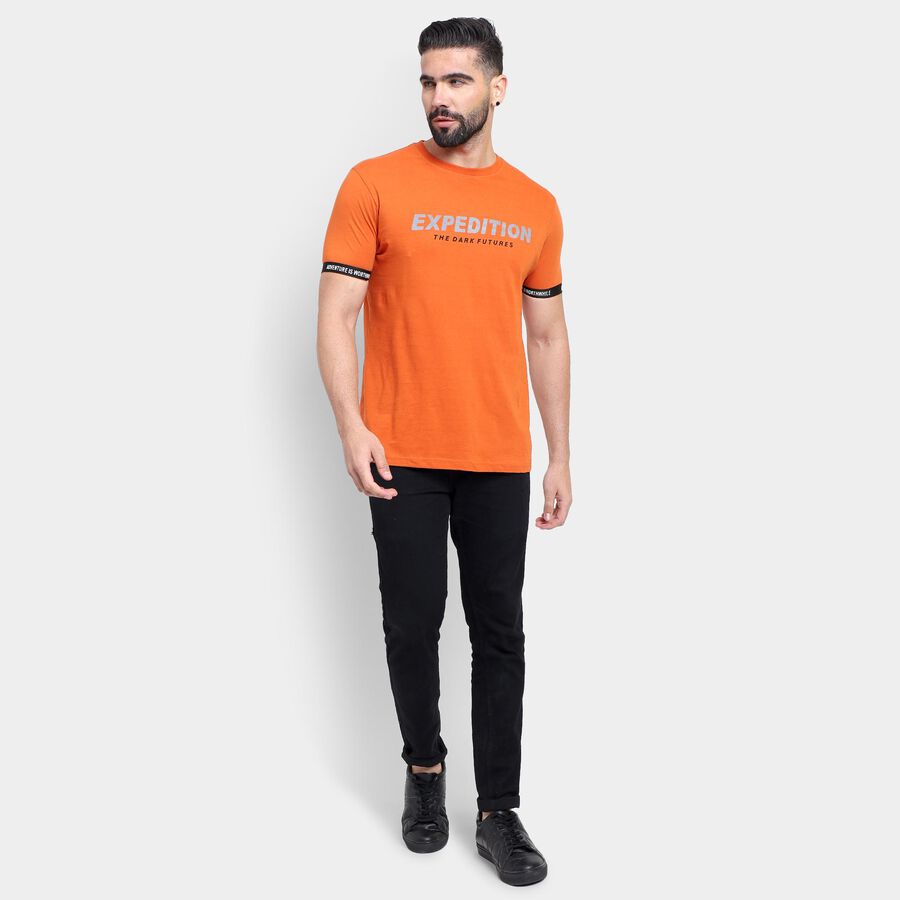 Men's 100% Cotton Round Neck Half Sleeves T-Shirt , Orange, large image number null
