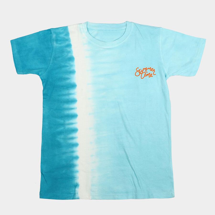 Boys Aqua Cotton Round Neck Casual Boys T-Shirt, एक्वा, large