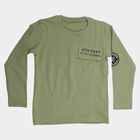 Boys Olive Green Cotton Round Neck Regular T-Shirt, Olive, small