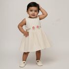 Infants' Soft Ivory Sleeveless Floral Embellished Party Frock, Beige, small image number null