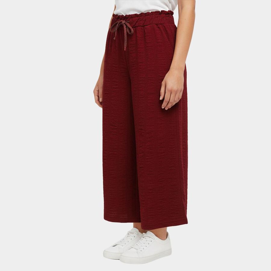 Girls' Deep Maroon Wide-Leg Textured Capri Pants, Wine, large image number null