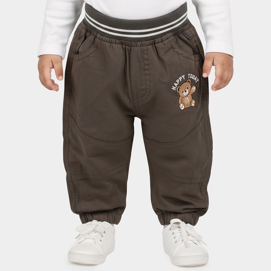 Infants' Grey Jogger Fit Embroidered Trousers, गहरा ग्रे, large