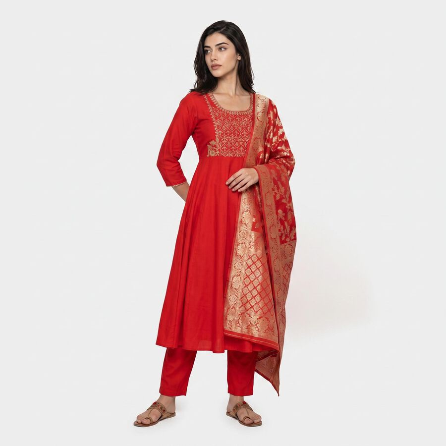 Women's Red Embroidered Ethnic Set, Red, large