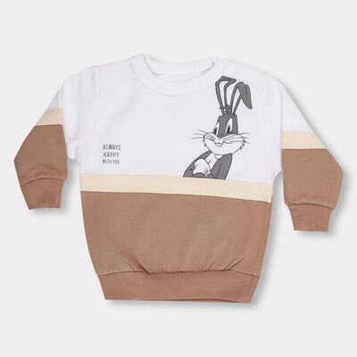Infants Beige and White Crew Neck Casual Sweatshirt