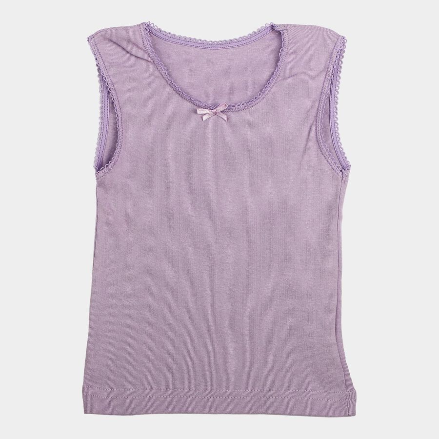 Girls Lilac Cotton Round Neck Sleeveless Vest, लाइलेक, large