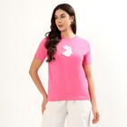 Women's Bright Fuchsia Pink Cotton Round Neck Casual T-Shirt, रानी (फ्यूशिया), small