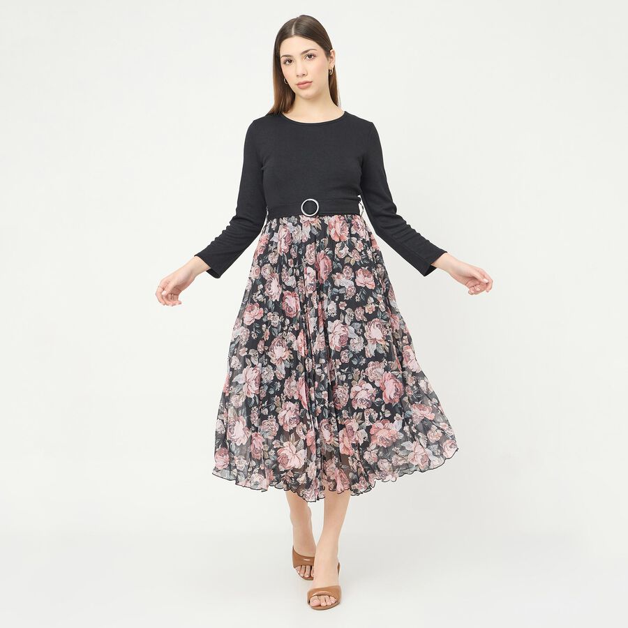 Women's Black Sleeveless Classic Dress, काला, large